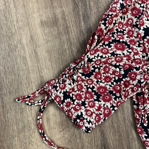 Free People Red Floral Lace Up Summer Short Dress Sz XS - Picture 5 of 16